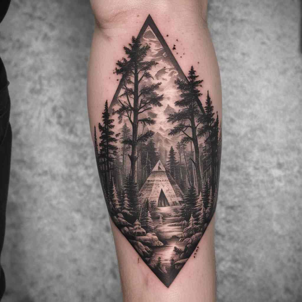 43 Immortal Ideas Of Meaningful Pyramid Tattoos That Have The World Of Art In A Chokehold! 26 Forest Inside a Pyramid tattoo
